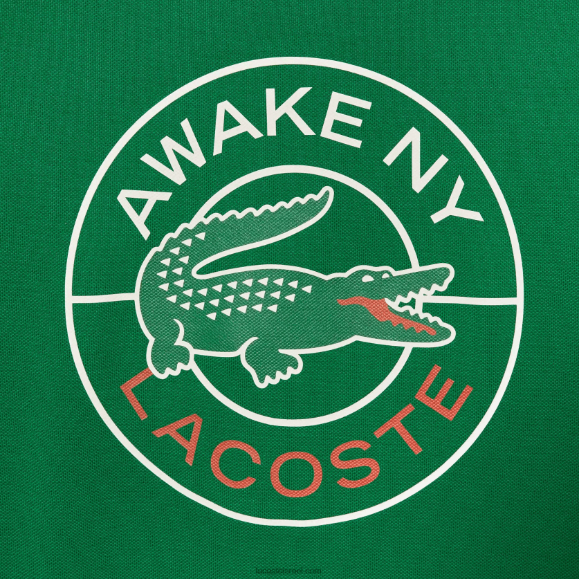 חולצת טריקו כותנה פיקה לוגו של lacoste x awake ny DZ4D0D892 ירוק מי גברים - Image 4