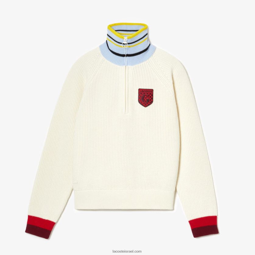 סוודר רוכסן מצמר מצולע של lacoste x goop DZ4D0D2673 לבן r1t נשים - Image 3