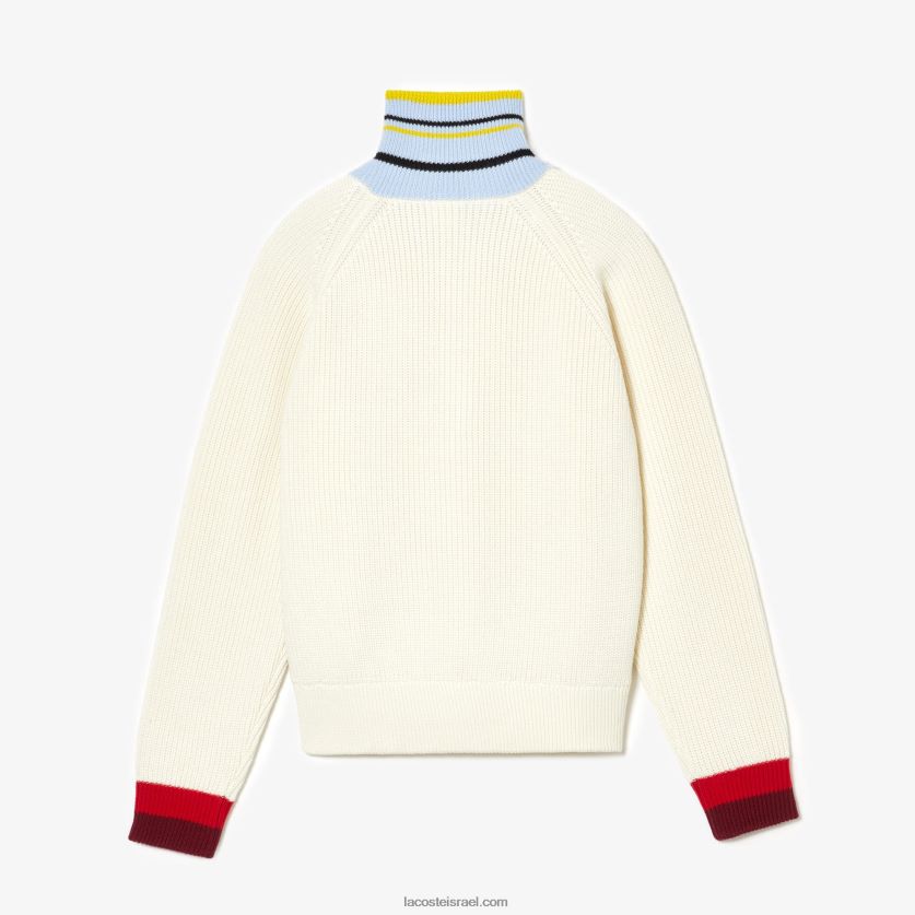 סוודר רוכסן מצמר מצולע של lacoste x goop DZ4D0D2673 לבן r1t נשים - Image 4