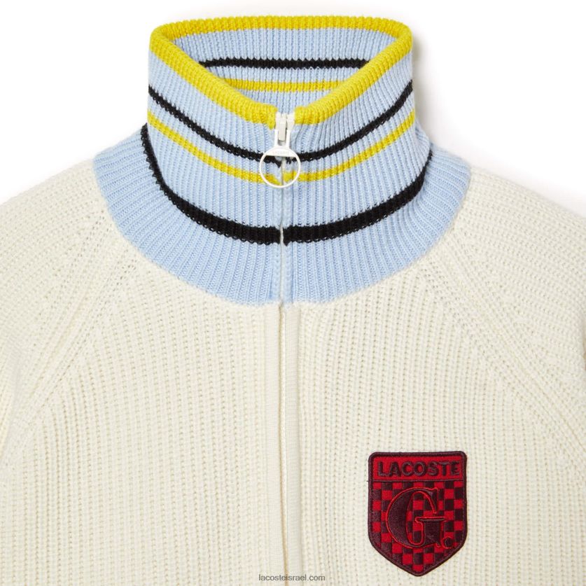 סוודר רוכסן מצמר מצולע של lacoste x goop DZ4D0D2673 לבן r1t נשים - Image 5