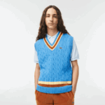 Lacoste אפוד סוודר צמר בכושר קלאסי DZ4D0D1470 כחול חום צהוב 7ms גברים