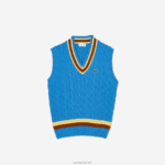 Lacoste אפוד סוודר צמר בכושר קלאסי DZ4D0D1470 כחול חום צהוב 7ms גברים - Image 3