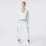Lacoste אפוד סוודר צמר בכושר קלאסי DZ4D0D1471 לבן צהוב כחול 7mz גברים - Image 2