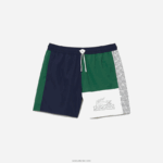 Lacoste בגד ים בצבע פוליאסטר ממוחזר DZ4D0D520 כחול כהה ירוק לבן אסט גברים - Image 4