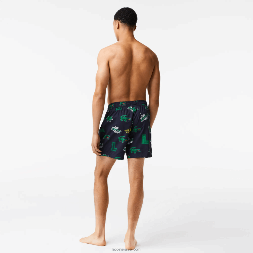 Lacoste בגד ים מרופדת רשת DZ4D0D1670 כחול כהה לבן qrn גברים - Image 3