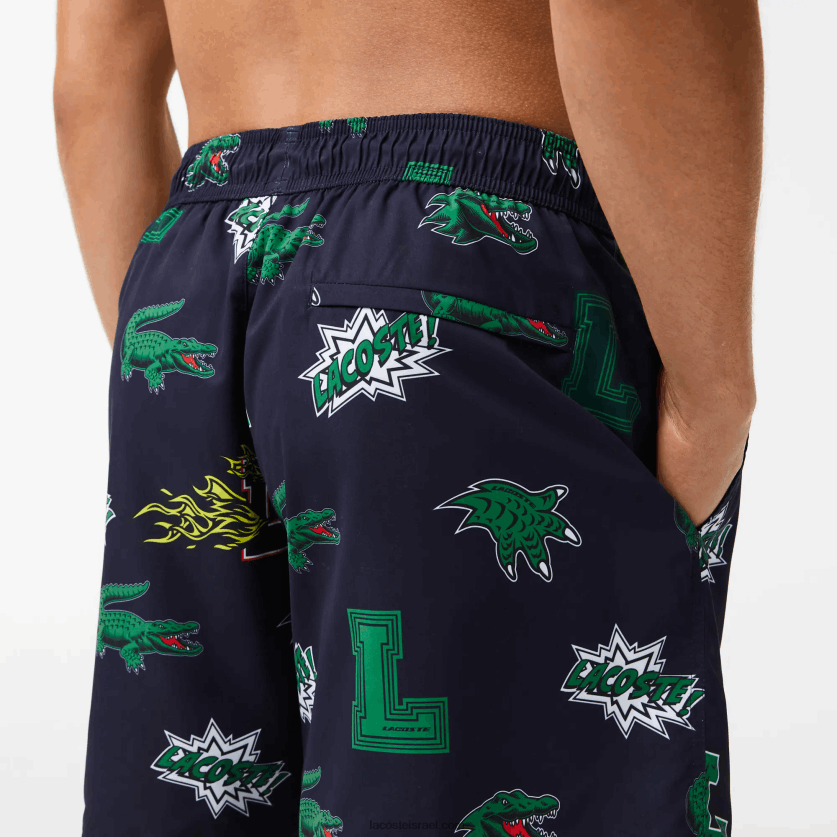 Lacoste בגד ים מרופדת רשת DZ4D0D1670 כחול כהה לבן qrn גברים - Image 7