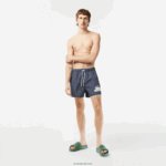 Lacoste בגד ים משובץ פוליאסטר ממוחזר DZ4D0D532 כחול כהה לבן xch גברים