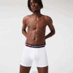 Lacoste בוקסר קצר כותנה ג'רזי מתיחה ארוכה, חבילה 3 DZ4D0D1424 כחול כהה לבן 525 גברים