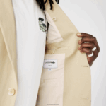 Lacoste בלייזר קפלים מתערובת כותנה ופשתן DZ4D0D1305 בז' שנות 68 גברים - Image 8