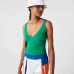 Lacoste גופיית סריג מצולעת ללא תפרים DZ4D0D2647 ירוק ldm נשים
