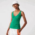 Lacoste גופיית סריג מצולעת ללא תפרים DZ4D0D2647 ירוק ldm נשים - Image 5
