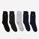 Lacoste גרבי חמש כותנה אורגנית בגזרה גבוהה DZ4D0D531 כחול כהה chine אפור שחור c0u גברים