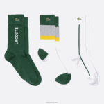 Lacoste גרבי כותנה מצולעים בגזרה גבוהה, חבילה תלת DZ4D0D1686 אפור צ'ין צהוב ירוק lly גברים