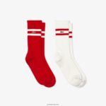 Lacoste גרביים סריג מצולעים בניגוד פסים DZ4D0D514 אדום לבן גרו גברים