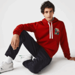 Lacoste דגלונים l תג סווטשירט צמר כותנה עם ברדס DZ4D0D1101 אדום 5sx גברים
