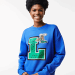 Lacoste הדפס אוברסייז וסווטשירט ממותג DZ4D0D2579 כחול k1q נשים
