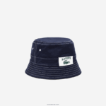 Lacoste הדפס מורשה הפיך או כובע דלי כותנה מוצק DZ4D0D2342 כחול כהה לבן 525 גברים - Image 3