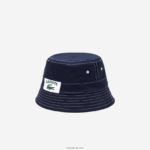Lacoste הדפס מורשה הפיך או כובע דלי כותנה מוצק DZ4D0D2342 כחול כהה לבן 525 גברים - Image 4