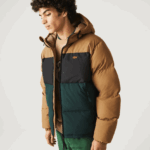 Lacoste ז'קט דוחה מים בצבע קווילט DZ4D0D1227 חום שחור ירוק tpv גברים