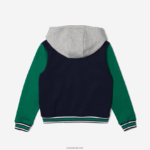 Lacoste ז'קט ספורטיבי צמר צבעוני עם ברדס DZ4D0D3267 נייבי אפור סין ירוק לבן jxx ילדים - Image 2