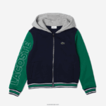 Lacoste ז'קט ספורטיבי צמר צבעוני עם ברדס DZ4D0D3267 נייבי אפור סין ירוק לבן jxx ילדים