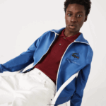 Lacoste ז'קט צווארון סטנד-אפ תנין עם רוכסן DZ4D0D1203 כחול hn8 גברים - Image 4