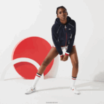 Lacoste ז'קט צמר עם רוכסן מהדורת ספורט צרפתית DZ4D0D2610 חוק כהה כחול לבן אדום נשים