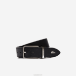 Lacoste חגורת עור עם אבזם חרוט DZ4D0D2098 שחור 000 גברים