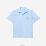 Lacoste חולצה בהדפס מונוגרמה עם שרוולים קצרים DZ4D0D508 כחול לבן fv2 גברים - Image 4