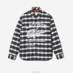 Lacoste חולצה בהדפס צ'קים ממותגים DZ4D0D1393 לבן שחור כחול z23 גברים - Image 4