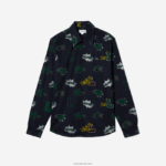 Lacoste חולצה בהדפס תנין בכושר רגיל DZ4D0D1575 כחול כהה לבן qrn גברים - Image 5