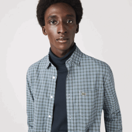 Lacoste חולצה עם הדפס צ'קים בהתאמה רגילה DZ4D0D1609 לבן שחור ירוק טב גברים