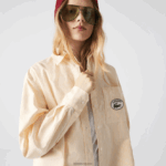 Lacoste חולצת אוברסייז מכותנה אוקספורד DZ4D0D2651 צהוב לבן hhf נשים - Image 5