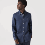 Lacoste חולצת ג'ינס מכותנה אורגנית בכושר רגיל DZ4D0D1503 אפור qjh גברים - Image 2