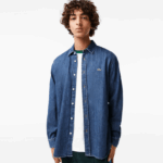Lacoste חולצת ג'ינס מכותנה אורגנית בכושר רגיל DZ4D0D1502 כחול cdz גברים