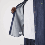 Lacoste חולצת ג'ינס מכותנה אורגנית בכושר רגיל DZ4D0D1503 אפור qjh גברים - Image 5