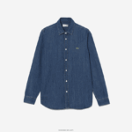 Lacoste חולצת ג'ינס מכותנה אורגנית בכושר רגיל DZ4D0D1502 כחול cdz גברים - Image 5