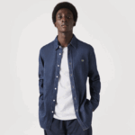 Lacoste חולצת ג'ינס מכותנה אורגנית בכושר רגיל DZ4D0D1503 אפור qjh גברים