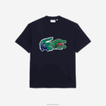 Lacoste חולצת טי אוברסייז תנין בכושר נינוח DZ4D0D607 כחול כהה 166 גברים - Image 3