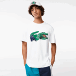 Lacoste חולצת טי אוברסייז תנין בכושר נינוח DZ4D0D608 לבן 001 גברים
