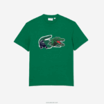 Lacoste חולצת טי אוברסייז תנין בכושר נינוח DZ4D0D616 ירוק ldm גברים - Image 4