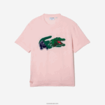 Lacoste חולצת טי אוברסייז תנין בכושר נינוח DZ4D0D610 ורוד בהיר t03 גברים - Image 5