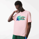 Lacoste חולצת טי אוברסייז תנין בכושר נינוח DZ4D0D610 ורוד בהיר t03 גברים