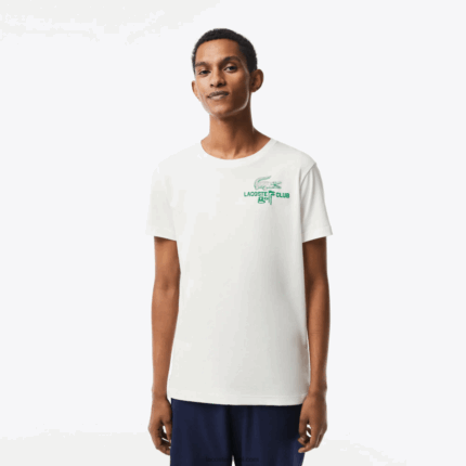 Lacoste חולצת טי גולף מכותנה אורגנית בכושר רגיל DZ4D0D178 לבן 70V גברים