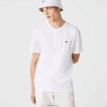 Lacoste חולצת טי ג'רזי של פימה כותנה בצוואר הנלי DZ4D0D589 לבן 001 גברים