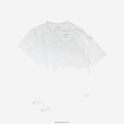 Lacoste חולצת טי טרקלין מכותנה עם צווארון V, 2 חבילות DZ4D0D1623 לבן 001 גברים