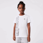 Lacoste חולצת טי כותנה ג'רזי לוגו אוברסייז DZ4D0D3158 לבן 001 ילדים - Image 2