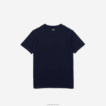 Lacoste חולצת טי כותנה לוגו וינטג' עם צווארון צוואר DZ4D0D3152 כחול כהה 166 בנים - Image 2