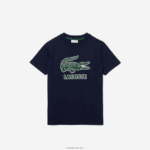 Lacoste חולצת טי כותנה לוגו וינטג' עם צווארון צוואר DZ4D0D3152 כחול כהה 166 בנים