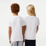 Lacoste חולצת טי מבד כותנה עם סימון ניגודיות DZ4D0D3014 לבן 001 ילדים - Image 3